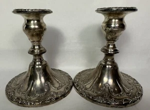 Vintage Gorham Sterling Silver Weighted Pair of Candlesticks 4-5/8" tall # 749 - Picture 1 of 7