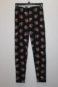 GAP KIDS GIRLS LEGGINGS ELASTIC WAIST FLORAL BLACK GREEN ROSE SIZE XL (12) - Picture 1 of 4