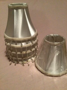 Nantucket Home Mini Bell Lamp Shades~6~Chandelier Shades~White Satin~W/Beads~New - Picture 1 of 9