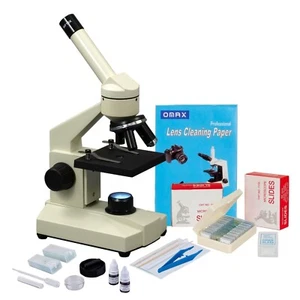 Microscopio compuesto para niños OMAX 1000X + diapositivas en blanco y preparadas + kit de preparación de diapositivas - Imagen 1 de 8