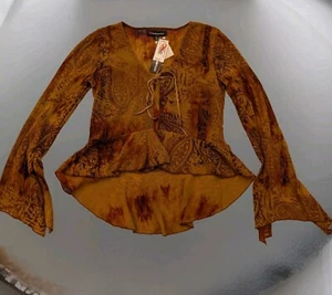 Y2K Fashionfair Top S Velvet Flock Mesh Drawstring Assymetric Boho Fairy Goth - Picture 1 of 12