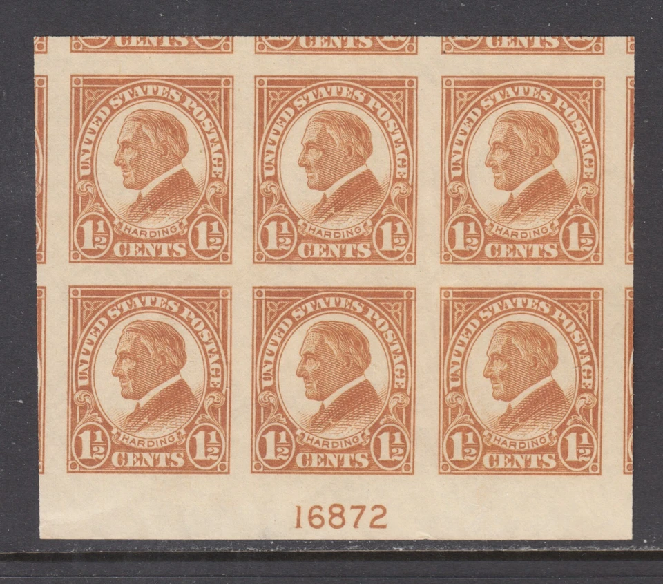 US Sc 576 MNH. 1925 1½c Warren G Harding, imperf bottom plate block 16872, XF - Image 1 of 1