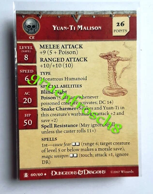 ►YUAN-TI MALISON ►60 U ►DESERT OF DESOLATION 2007 ►D&D MINIATURES STATS CARD DDM - Bild 1 von 2