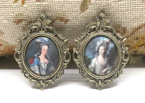 MINI VINTAGE VICTORIAN ORNATE BRASS METAL ITALIAN SILK ART PICTURES w/ FRAMES - Picture 1 of 6
