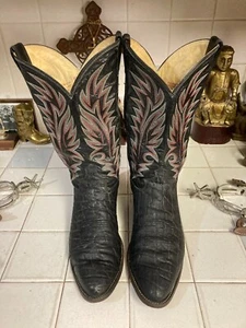 Justin Vintage Made in USA African Safari Exotic Black Leather Boots 10.5 D - Picture 1 of 10