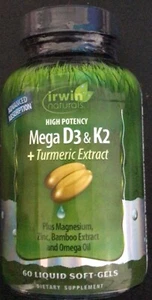 High Potency Mega D3 & K2 + Turmeric Extract, 60 Liquid Soft-Gels EXP.09/25+(A4) - Picture 1 of 3