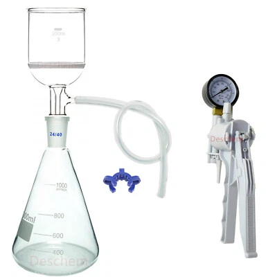 1000ml,Vacuum Suction Filter Device,200ml Buchner Funnel,1L Flask,W/Handle Pump - Image 1 of 4