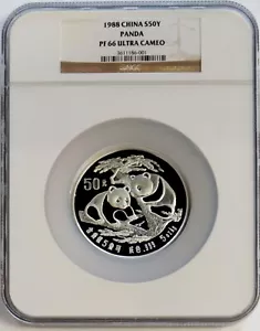 1988 SILVER CHINA 50 YUAN 5 OZ PROOF PANDA COIN NGC PF 66 ULTRA CAMEO - Picture 1 of 2