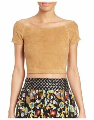 BNWT Alice + Olivia Gracelyn Off-Shoulder Suede Crop Top Size 4 - Photo 1/3