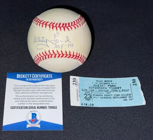 Whitey Ford "HOF 74 inscription" Signed baseball BAS Beckett w/ org show ticket! - Picture 1 of 7