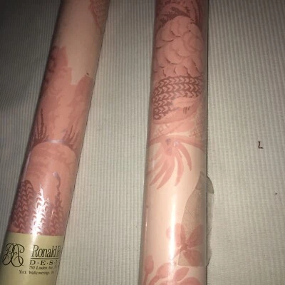 Vintage Ronald Redding Designs Pink Floral Poppy Wallpaper NOS 2 Rolls - Image 1 of 4