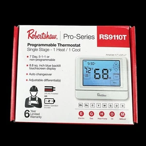 Robertshaw RS9110T Programmable Wall Thermostat 1 Heat 1 Cool Touchscreen - Picture 1 of 7
