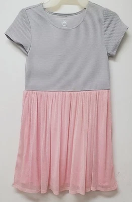 Vestido tutu de tule com nervuras Wonder Nation brilho meninas rosa e cinza tamanho LG 10/12 - Imagem 1 de 4