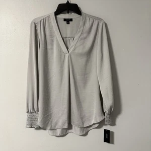 Blusa Alfani Mujer Gris Sedosa Cuello en V Puño Calado Manga Larga M - Imagen 1 de 7