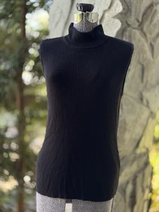 Dana Buchman Women's Sleeveless Ribbed High Neck Knit Top Shirt Large Black - Picture 1 of 8