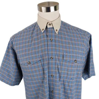 Винтажный Roper мужской на пуговицах синий клетку Western родео платье рубашка L короткий рукав - Изображение 1 из 4