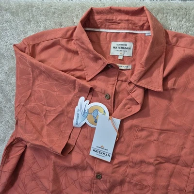 Quiksilver Waterman Shirt Mens Large Orange Jacquard Relaxed Camp Hawaiian Dad - Image 1 of 4