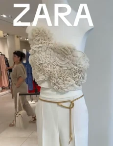 ZARA BNWT 2025. ECRU FLORAL 3D CROP TOP STRAIGHT NECK. 1058/624/712 - Picture 1 of 11