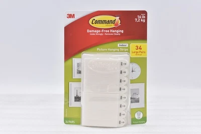 Command Indoor Damage Free Hanging Strips 34 Large Pairs 16lbs - Image 1 of 4