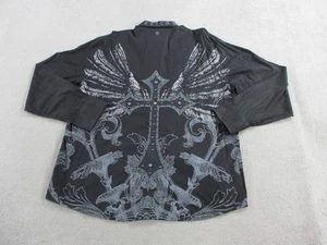 Roar Shirt Mens 2XL Black Winged Cross Embroidered Western Button Up Rock Style - Picture 1 of 10