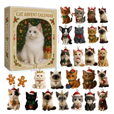 Christmas Advent Calendar 2025 Collectible Funny 2D Cat Blind Box 24 Days Gifts - Image 1 of 4