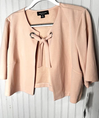 Perceptions New York Jacket Womens XL Short Sleeve PinkOpen Front Tie Bolero NEW - Image 1 of 4