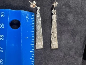 Earrings Solid Sterling Silver 925 Triangle Hand-Woven 6.4g Articulate 1.5”x.25” - Picture 1 of 8