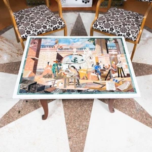Marble Table Top Semi Precious Stones Inlay Handmade Pietra Dura Work 38"x29" - Picture 1 of 3