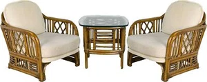 1970s Rattan Bamboo Lounge Chairs and Table by Ficks Reed - Set of 3 - Picture 1 of 15