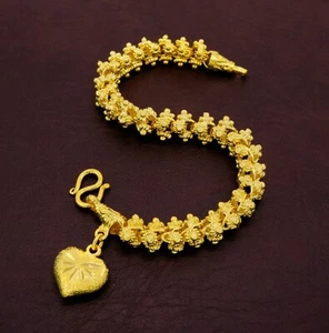 PIKUN Blume Herz Bettelarmband Thai Baht 24K Gelbgold vergoldet Valentiens - Bild 1 von 7