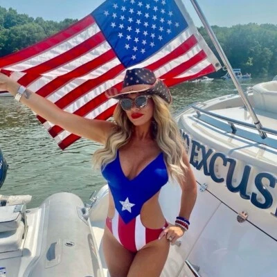 American Flag USA Texas RED WHITE blue July 4th Swimsuit Monokini Bikini S M L X - Image 1 of 4