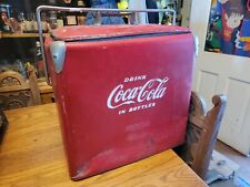 LARGE 1940S DRINK COCA-COLA IN BOTTLES COOLER CHEST ACTION ADVERTISING EMBOSSED