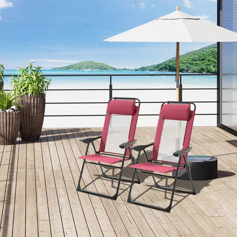Set of 2 Portable Folding Recliner Outdoor Patio Adjustable Backrest Cover