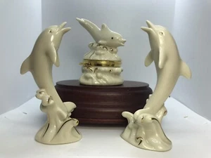 Lenox The Dolphin Splash Treasure Box 1st Edition & Pair Dolphins 24K Gold MINT - Bild 1 von 12