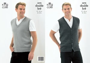 King Cole Knitting Pattern 3270 Men's Vest Slipover Waistcoat Merino Blend DK - Photo 1 sur 2