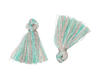 Set 3 Ciondoli Pompon Ghiande Cotone Verde Salmone Beige 25 MM - Design Gioielli - Bild 1 von 3