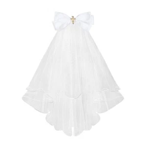 Girls First Communion Veil White Flower Bow HeadbandVeil for First Communion ... - Picture 1 of 5