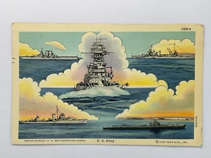 1941  - US Navy Recruiting Bureau - Submarine Destroyer  Linen Curt Teich Co A-3 - Picture 1 of 3