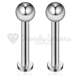 2-5MM Pair Silver Labret Monroe Barbell Ball Stud Tragus Helix Ear Nose Piercing