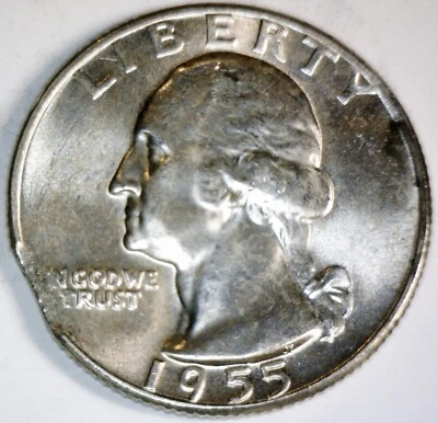 1955 ERROR CLIPPED Washington SILVER Quarter NICE BU + Coin Clip LOT #2   NR - Image 1 of 4