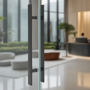 Manija de puerta de acero inoxidable de doble cara negra en forma de H - Imagen 1 de 17