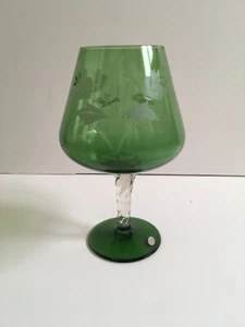 Large Vintage Retro Green Etched Brandy Glass - Picture 1 of 4