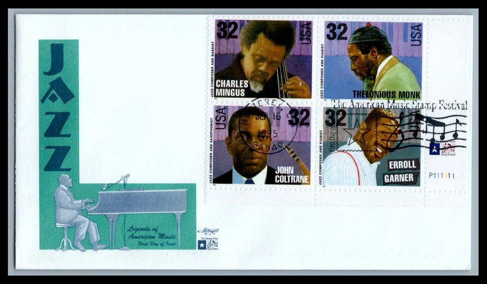 US FDC # 2989-2992 32c American Music Artmaster BLOCK w # LR 1995, 9p5003 - Image 1 of 1