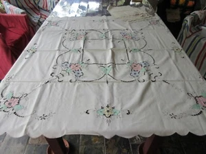 Vintage Cotton Cutwork Embroidered Tablecloth 124 x 124 cms + 6 Napkins - Picture 1 of 20