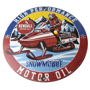 Vintage Kendall Motor Oil Sign - Snowmobile Winter Sport Ad Gas Porcelain Sign - Picture 1 of 14