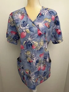 SB Fashion Scrubs Size Medium Nursing Medical Vet Scrub Top Leaves Leaf Pattern - Picture 1 of 11