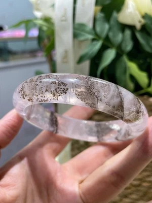 Brazalete de cuarzo de cristal rosa árbol negro pirolusita natural 60 mm AAAA Foto 1 de 4