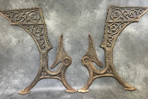 Antique Cast Iron School Desk Legs Wabash Frame Folding Pair Vintage Seats Arms - Picture 1 of 18