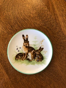 Vintage Crown Staffordshire England Miniatur Teller 3" grüner Rand, Hasen, Hasen - Bild 1 von 10