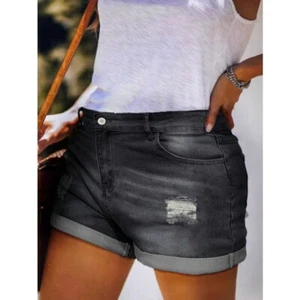 Ladies High Waist New Denim Shorts Ripped Jeans Distressed Stretchy Hot Pants US - Picture 1 of 7
